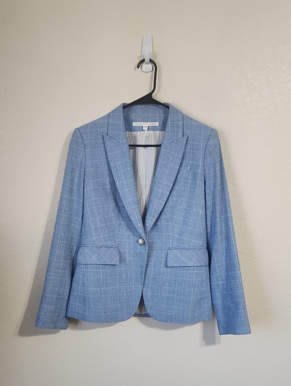 Veronica Beard Cutaway Dickie Blazer Jacket in Pale Blue Check Size 4 - Picture 3 of 16